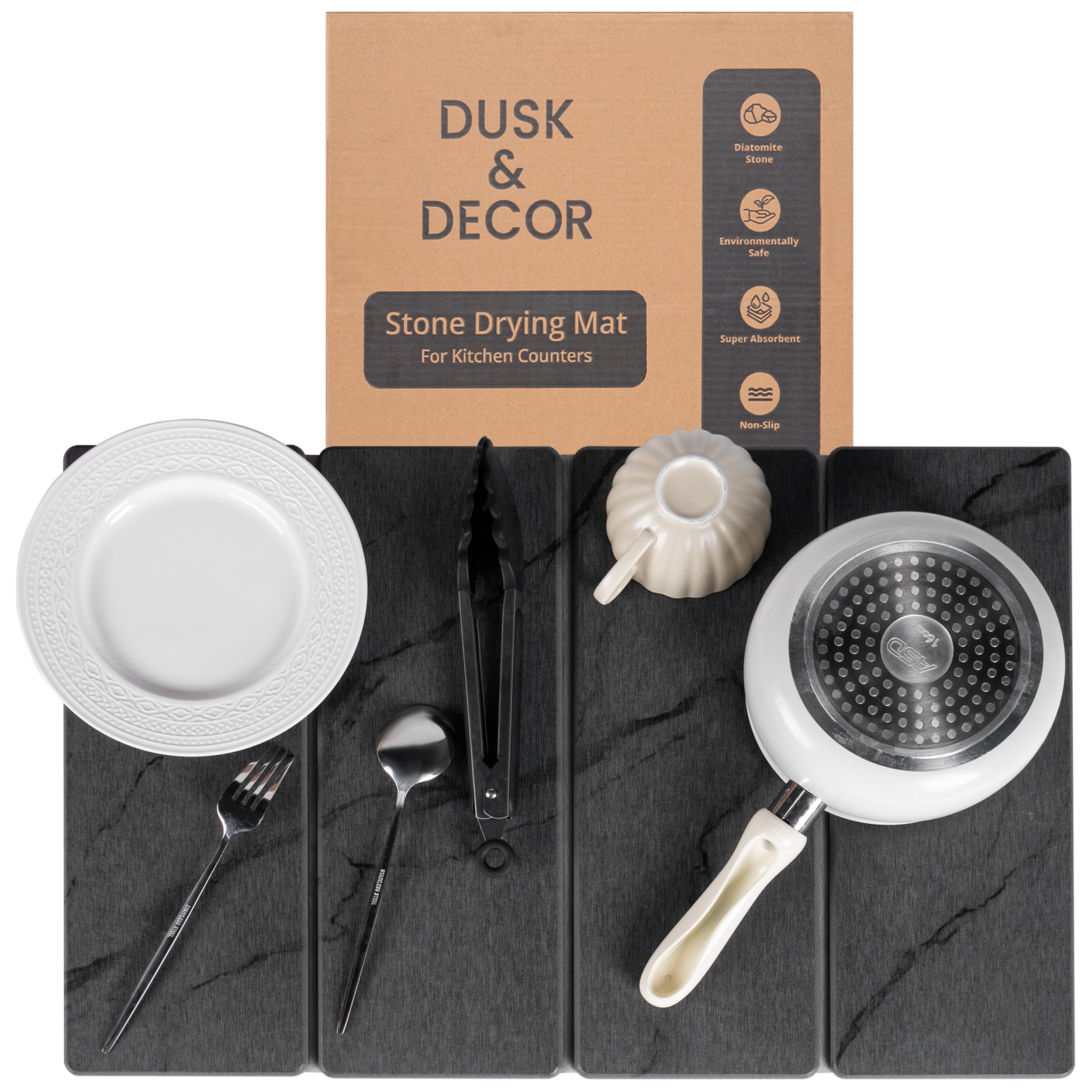 Alfombrilla de piedra plegable de Dusk & Decor para secar platos con secado rápido