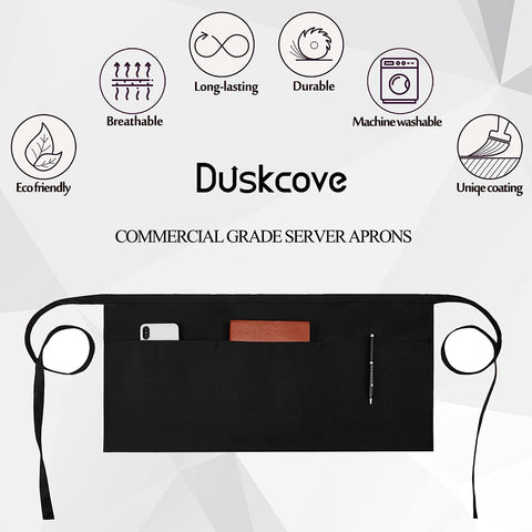 Delantal DUSKCOVE resistente al agua para camareros, ideal para turnos largos.
