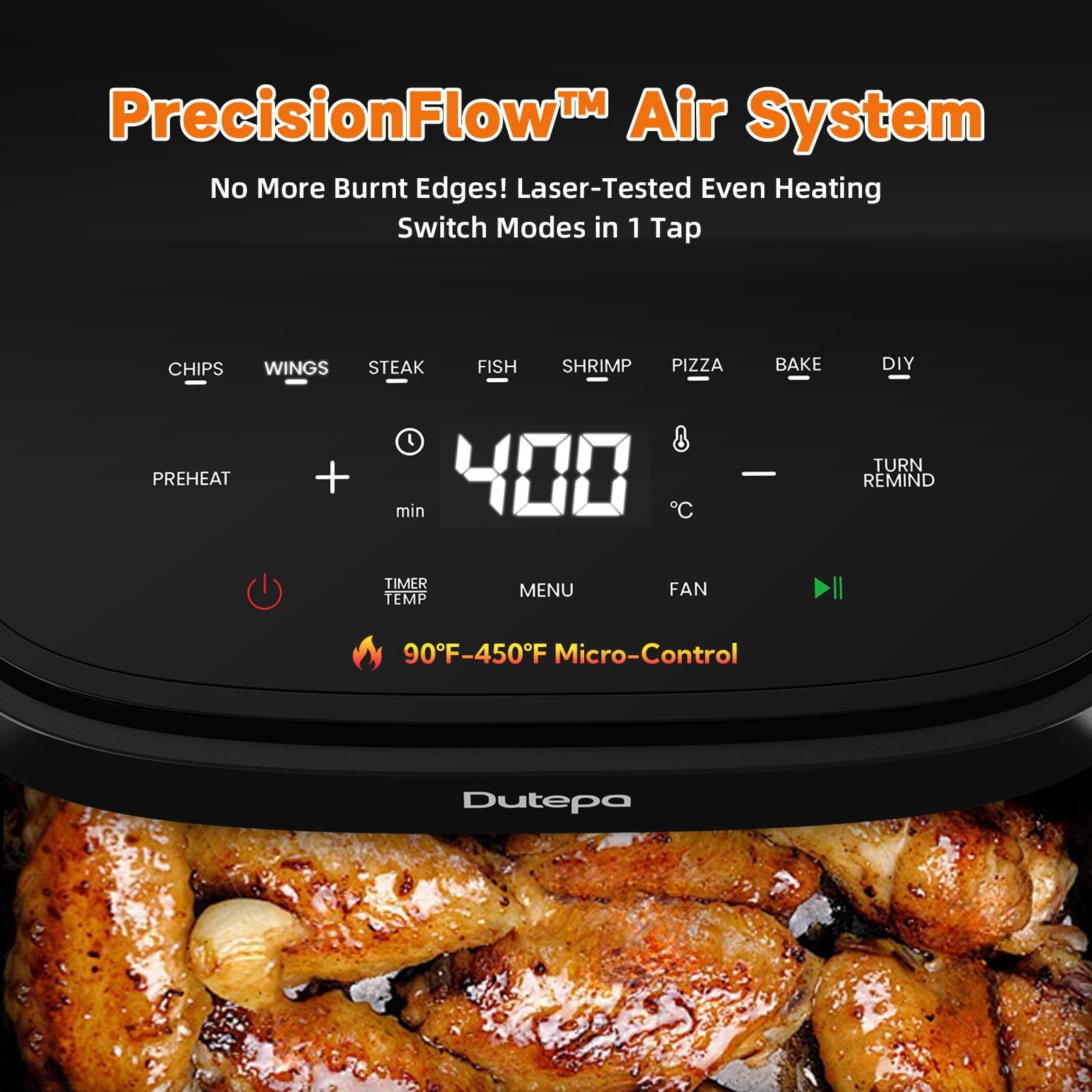 Control táctil y ventana de visión en la Dutepa Air Fryer