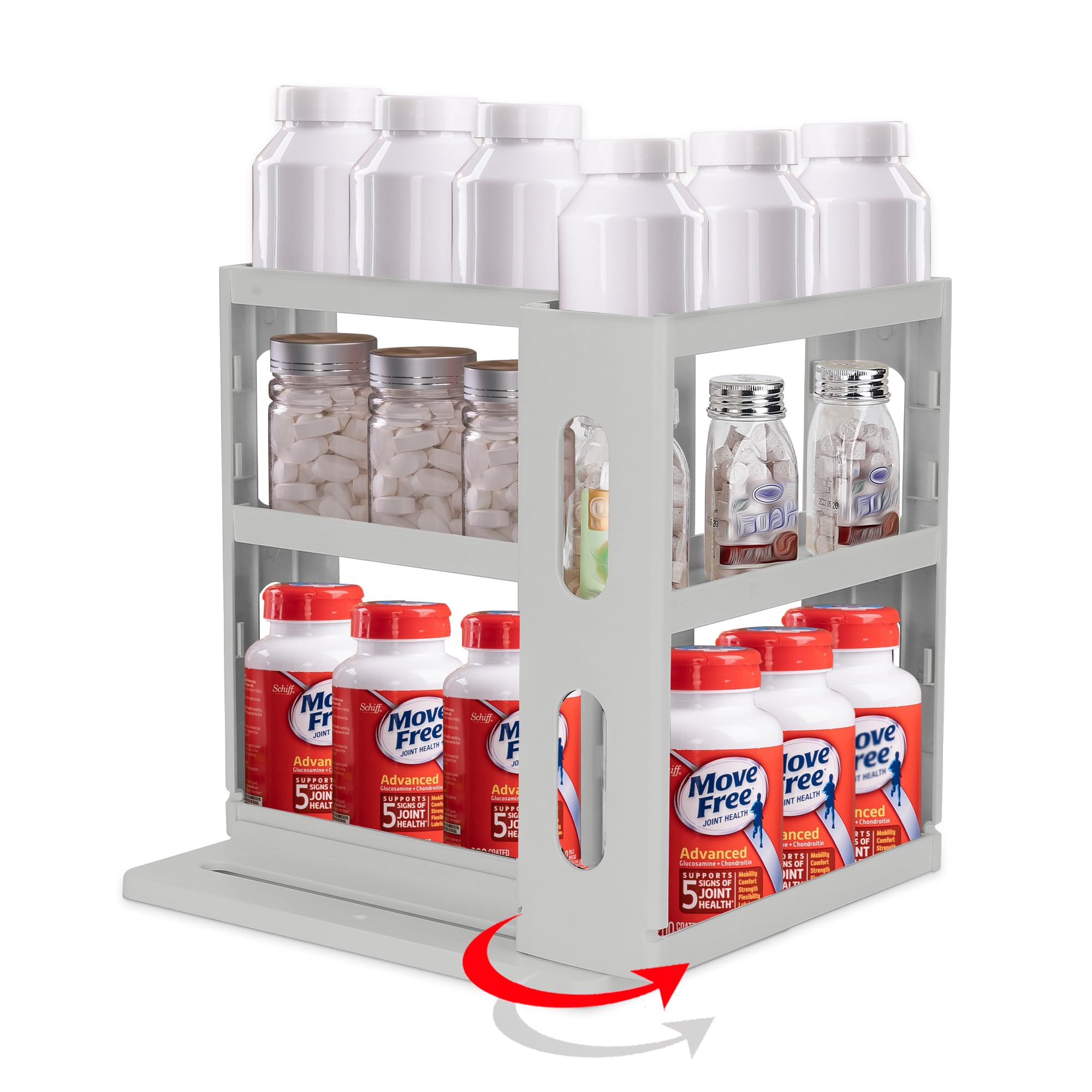 Dutiplus organizador con dos estantes y tres niveles para acceso rápido a medicinas.