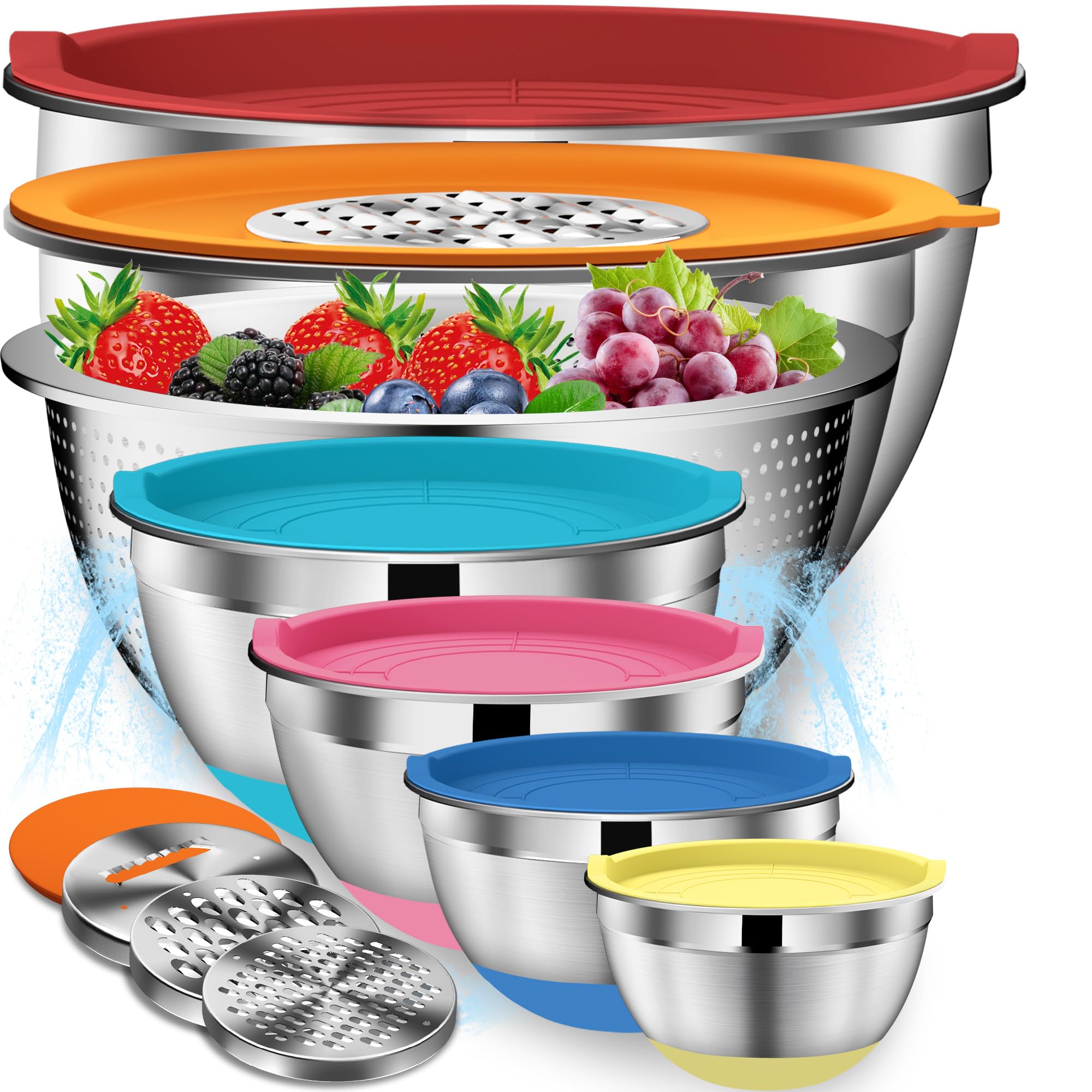 Conjunto DUTZUN de tazones inox con tapas para mezclar y almacenar.