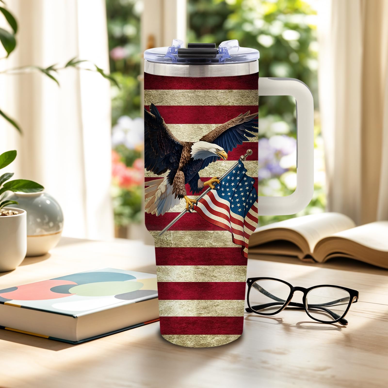 DUUV halcón sosteniendo bandera 40oz, efecto visual patriótico para regalo