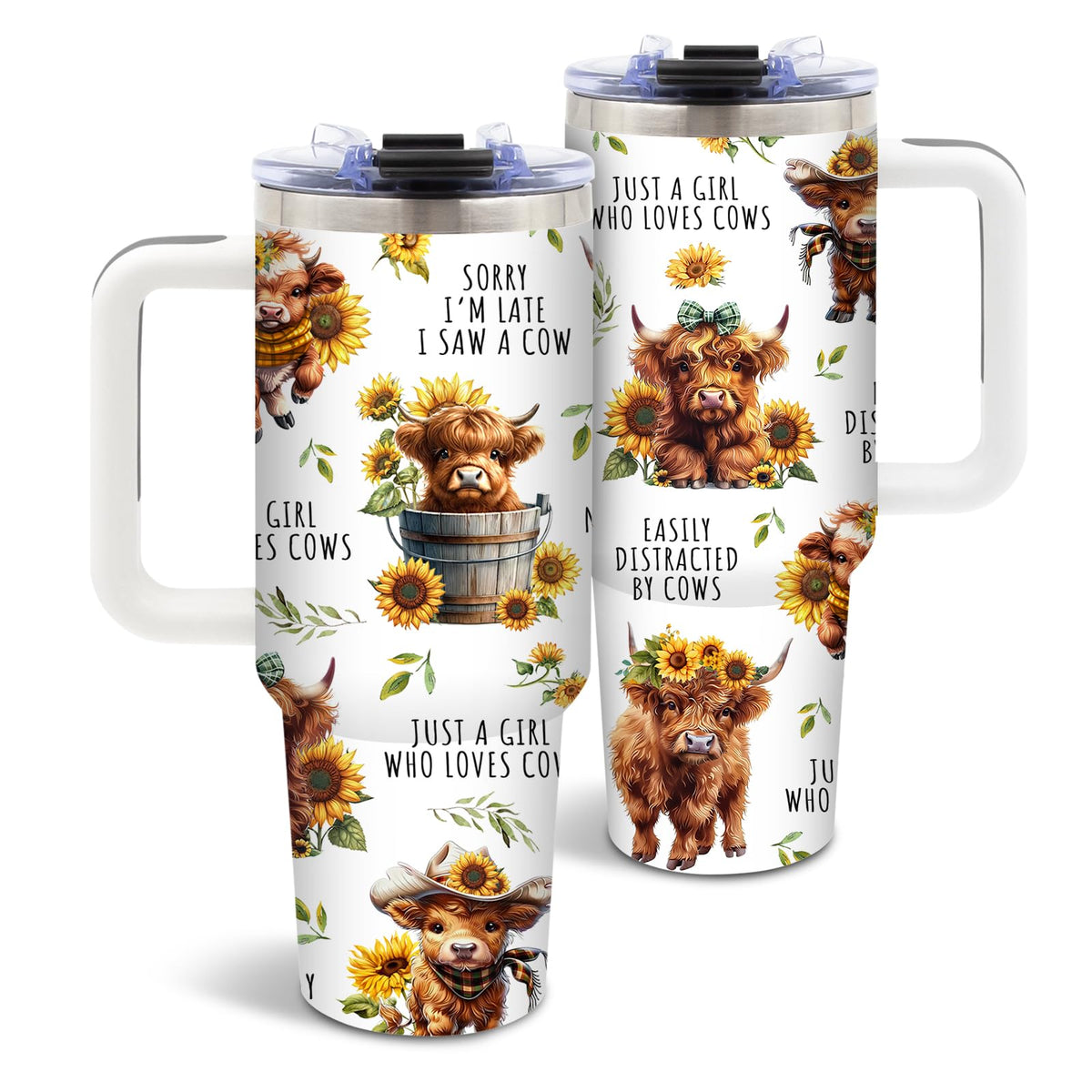 DUUV vaso térmico Highland Cow con asa, ideal para llevar bebidas diarias.