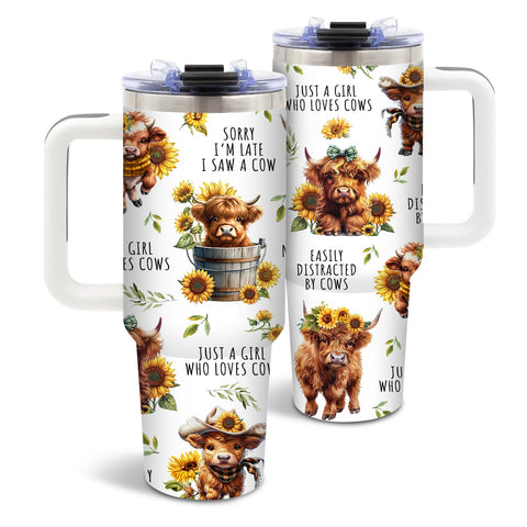 DUUV vaso térmico Highland Cow con asa, ideal para llevar bebidas diarias.