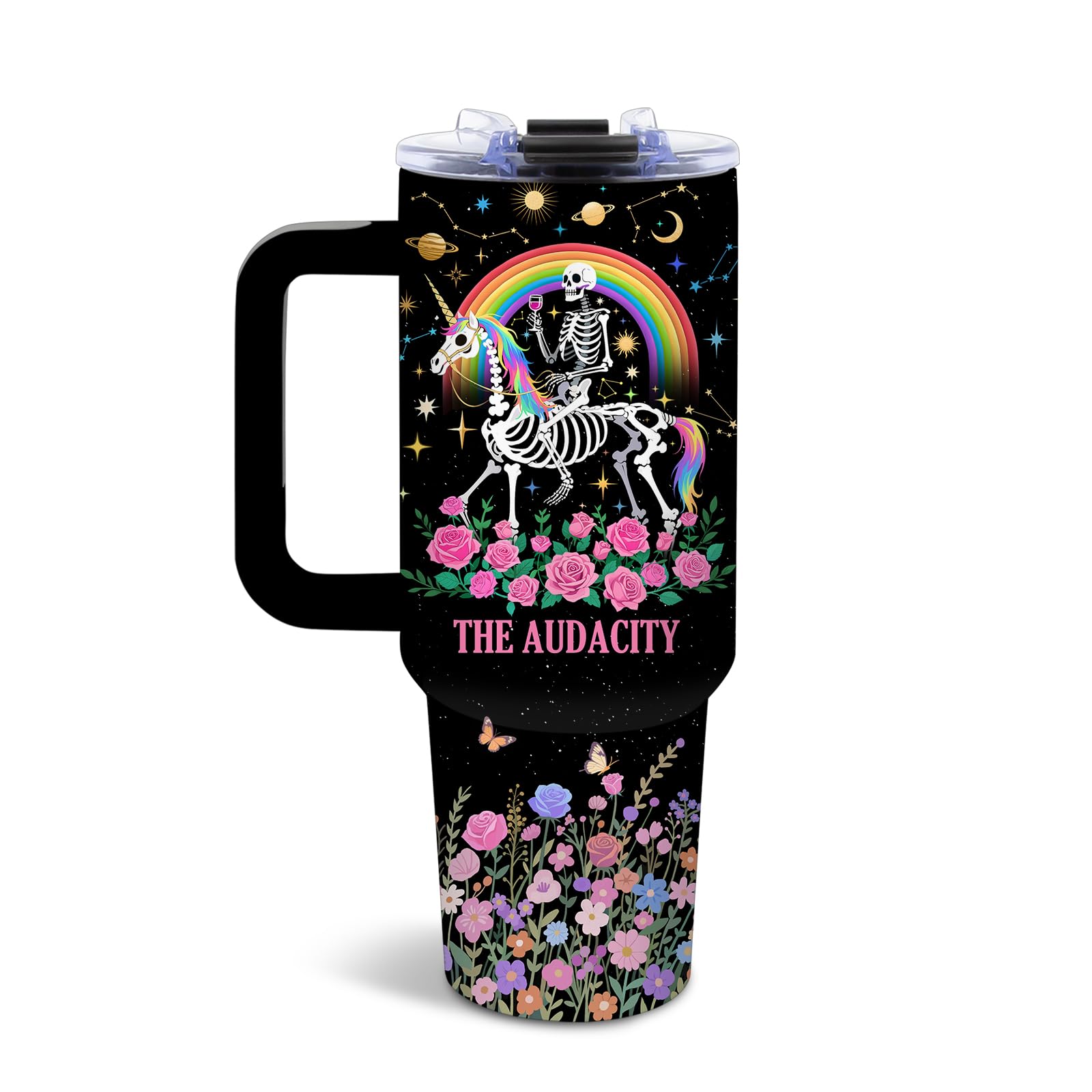 DUUV 40oz cráneo con unicornio arcoíris, ideal para bebidas frías o calientes en cualquier lugar