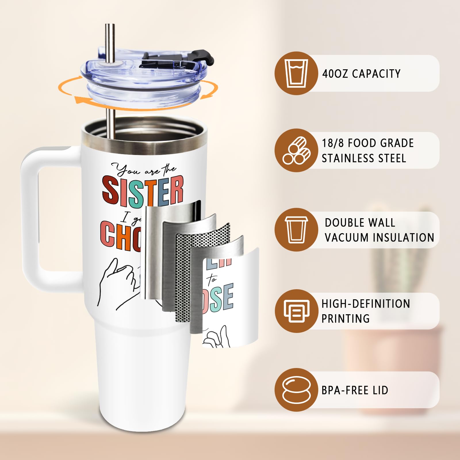 DUUV tumbler 40oz diseño de amistad, regalo perfecto para cumpleaños.
