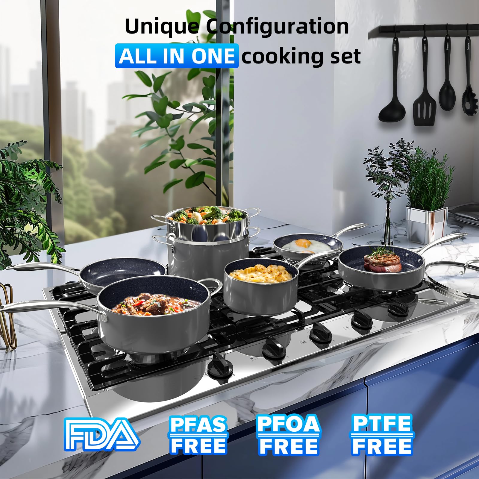 DUXANO Deluxe 14pc sarten-parrilla-redonda-10-pulgadas: marcas de cocción apetecibles.