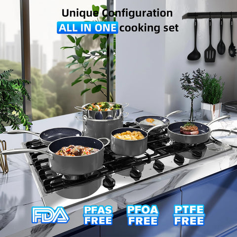 DUXANO Deluxe 14pc sarten-parrilla-redonda-10-pulgadas: marcas de cocción apetecibles.