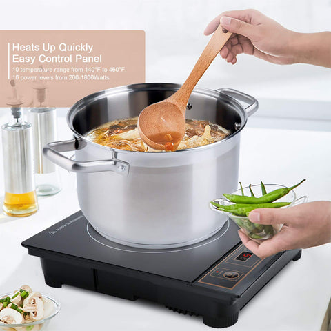 Duxtop 1800W: superficie de cristal fácil de limpiar tras cocinar.