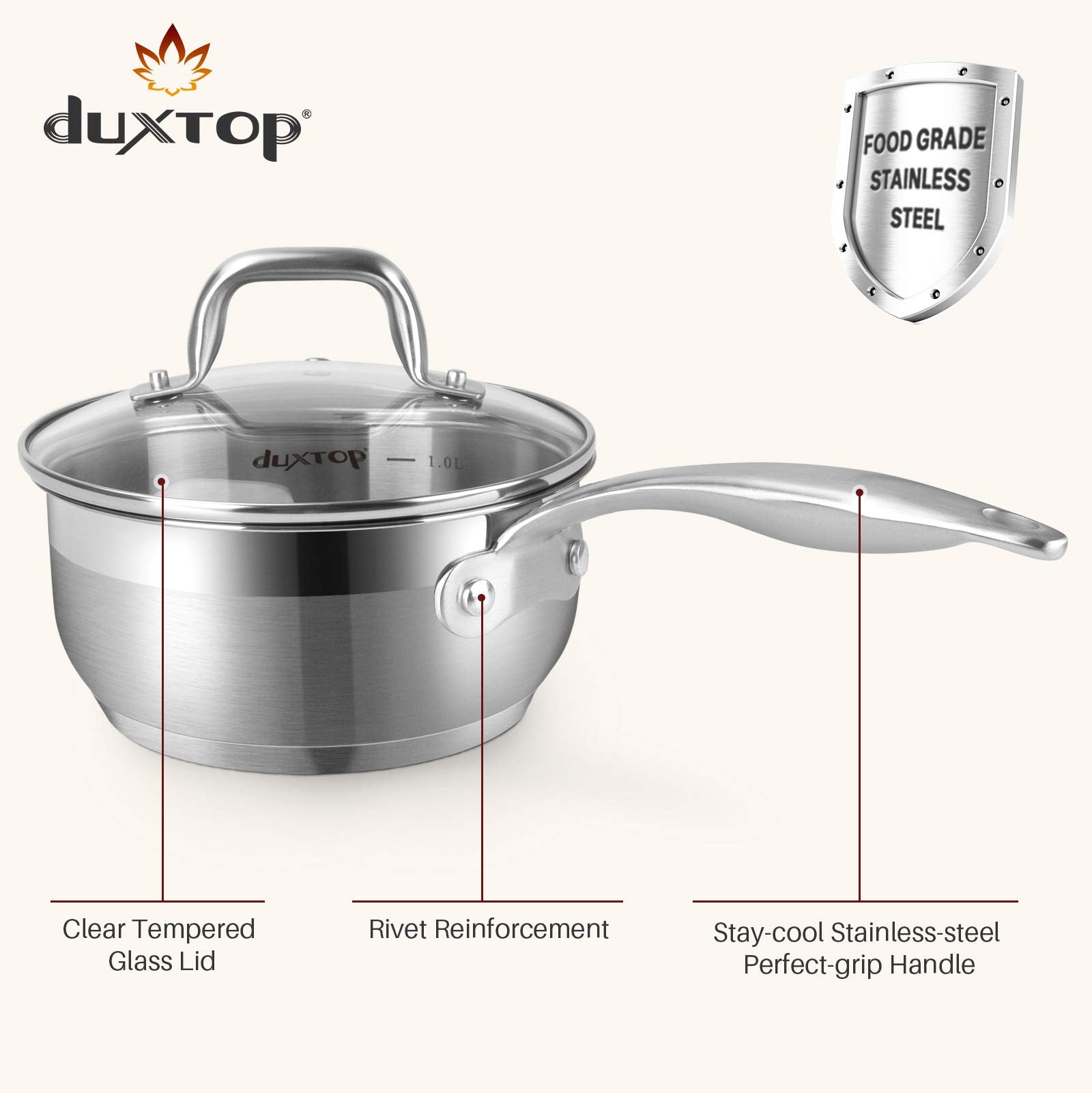 Duxtop Profesional mango de acero inoxidable con remaches, seguro y duradero.