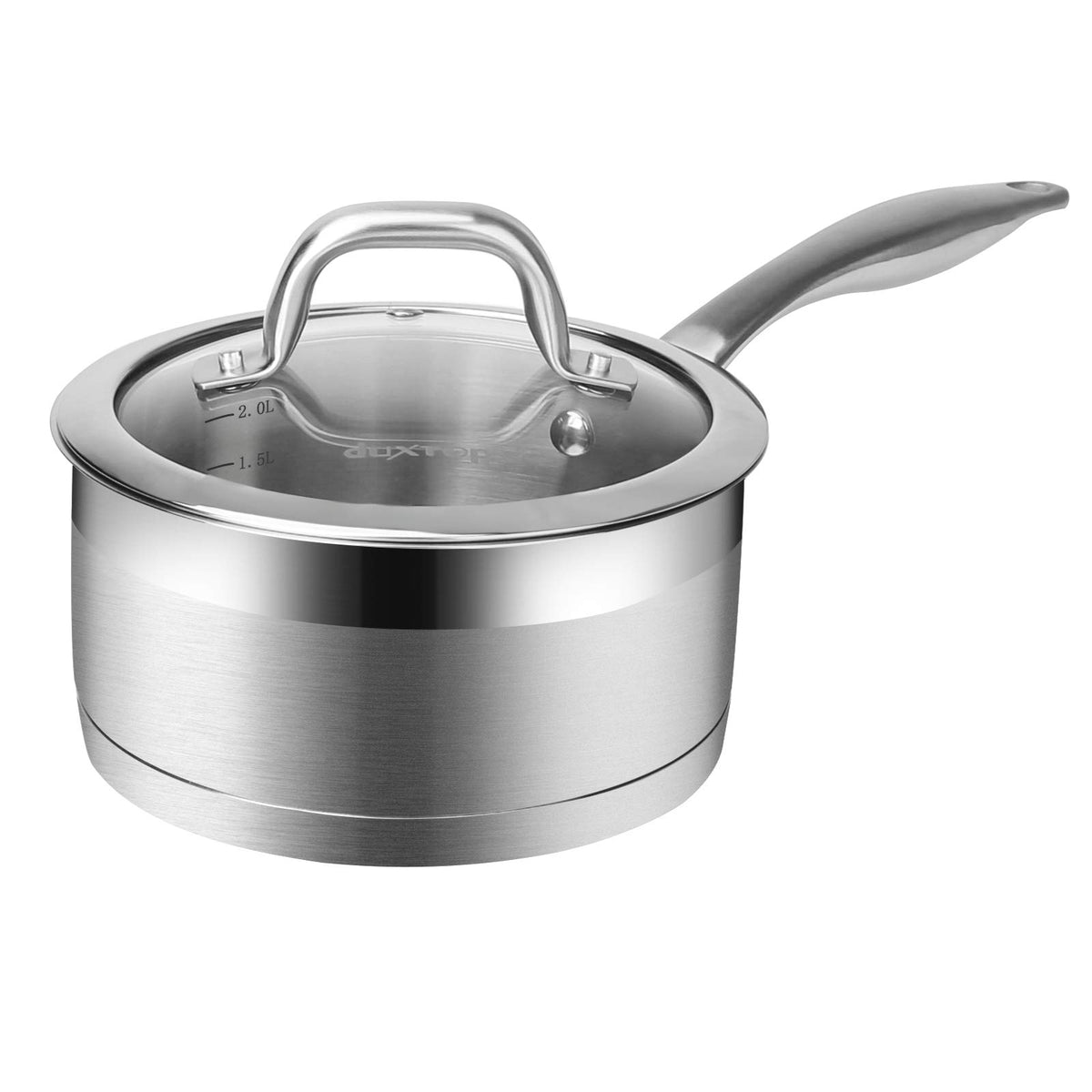 Sartén Duxtop para salsa con tapa de acero inoxidable, ideal para hervir y conservar sabor.