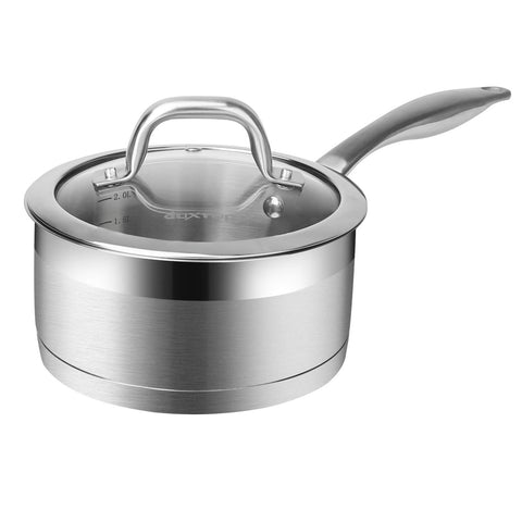 Sartén Duxtop para salsa con tapa de acero inoxidable, ideal para hervir y conservar sabor.