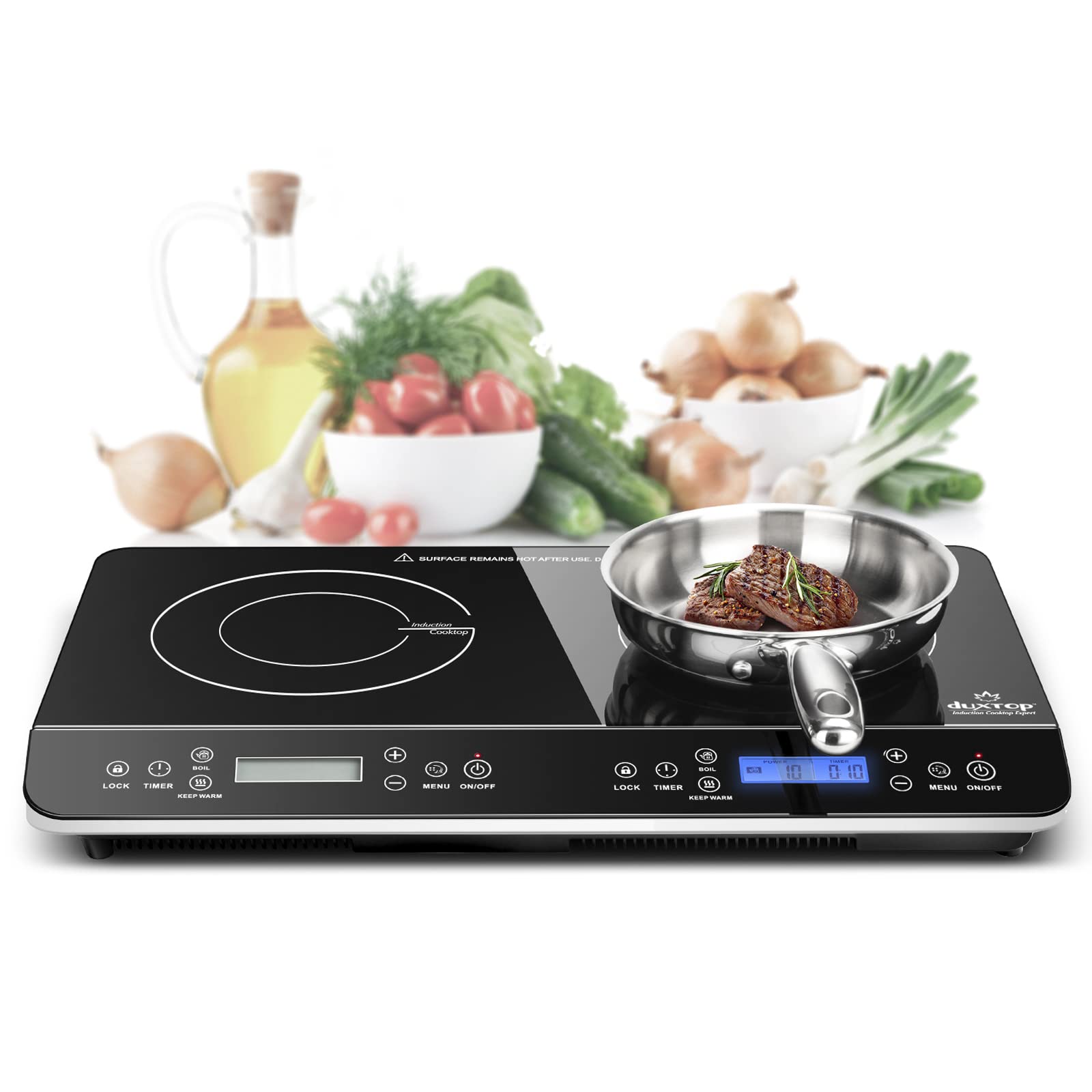 Duxtop zonas-induccion-doble-lcd: permite cocinar por separado con control preciso.