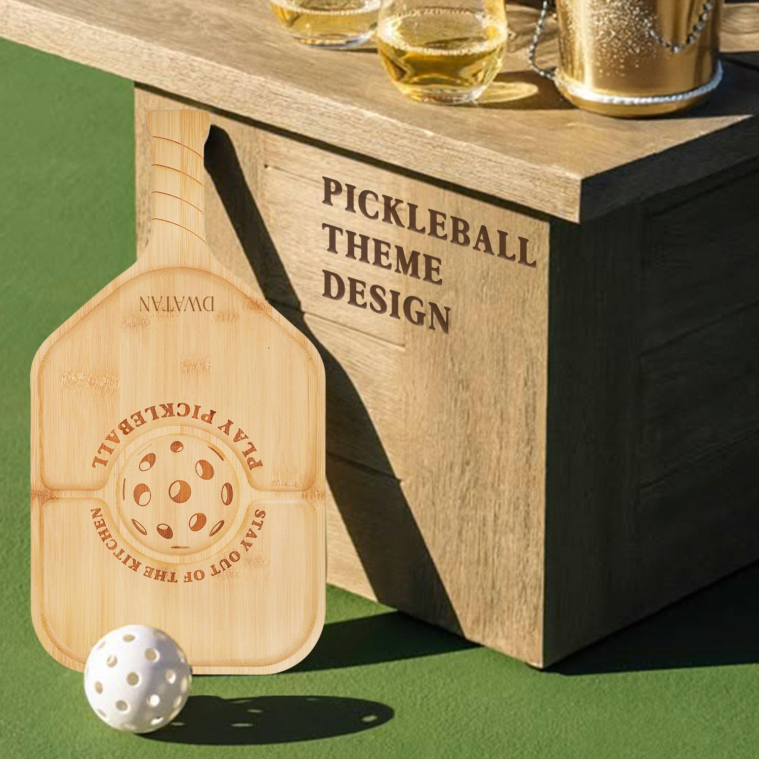 DWATAN tabla charcutería pickleball con asa integrada, fácil de transportar.