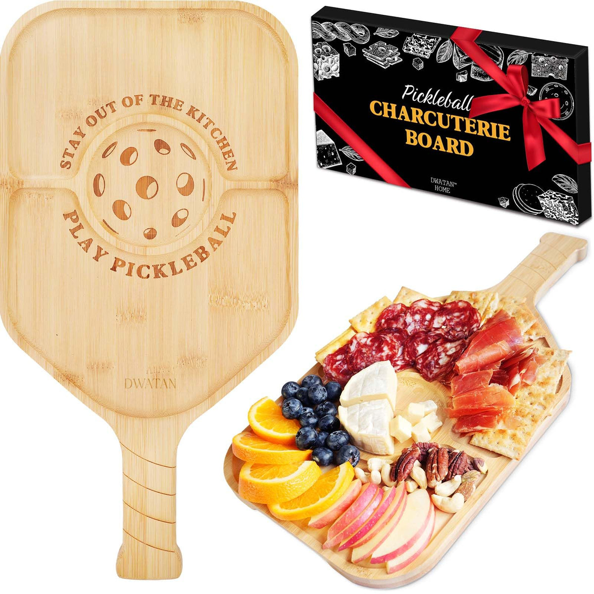 DWATAN tabla charcutería pickleball con pala para servir aperitivos con estilo.