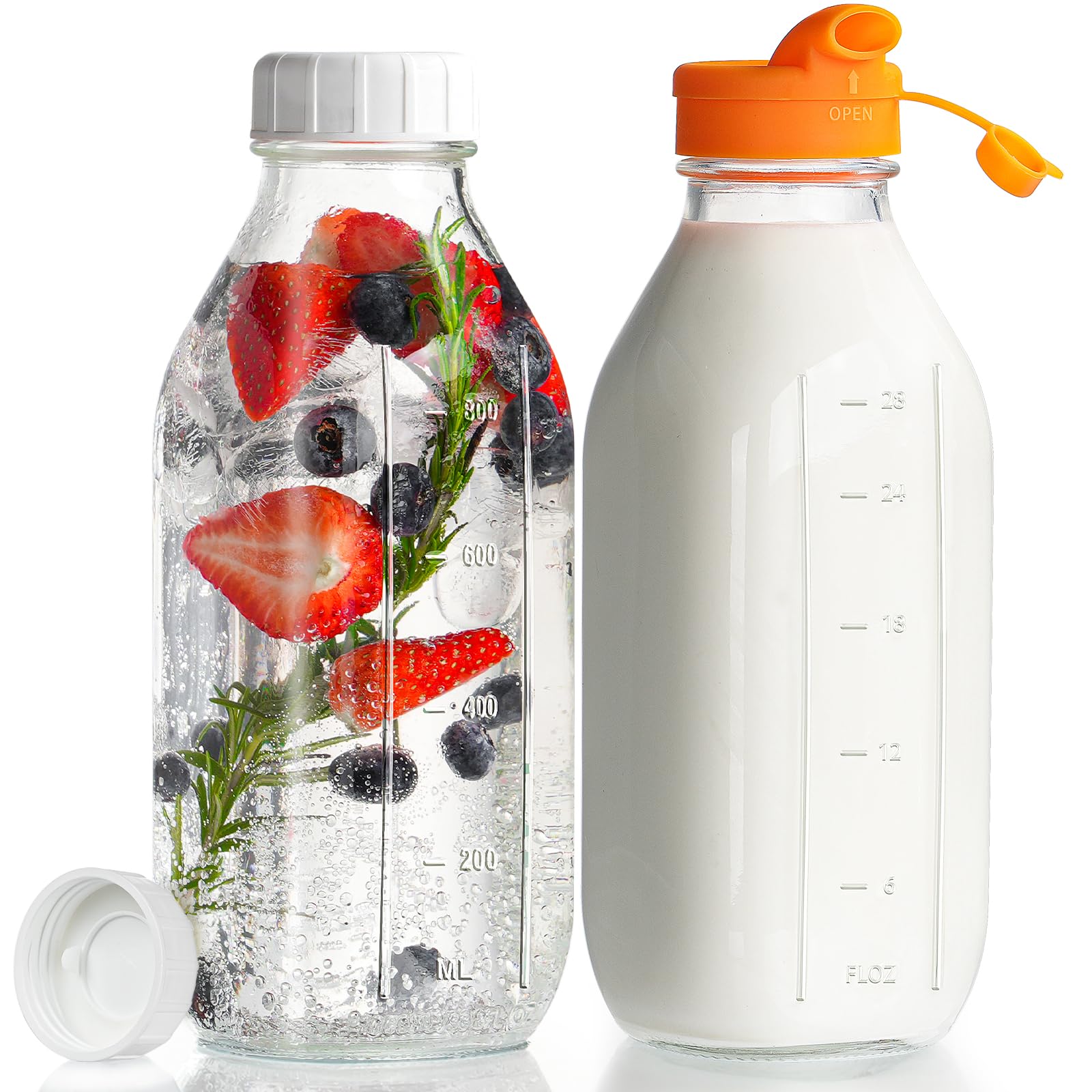 Dwbligt botellas de vidrio de 32 onzas con tapa de silicona para dosificar sin derrames