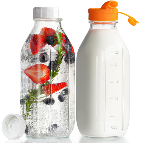 Dwbligt botellas de vidrio de 32 onzas con tapa de silicona para dosificar sin derrames