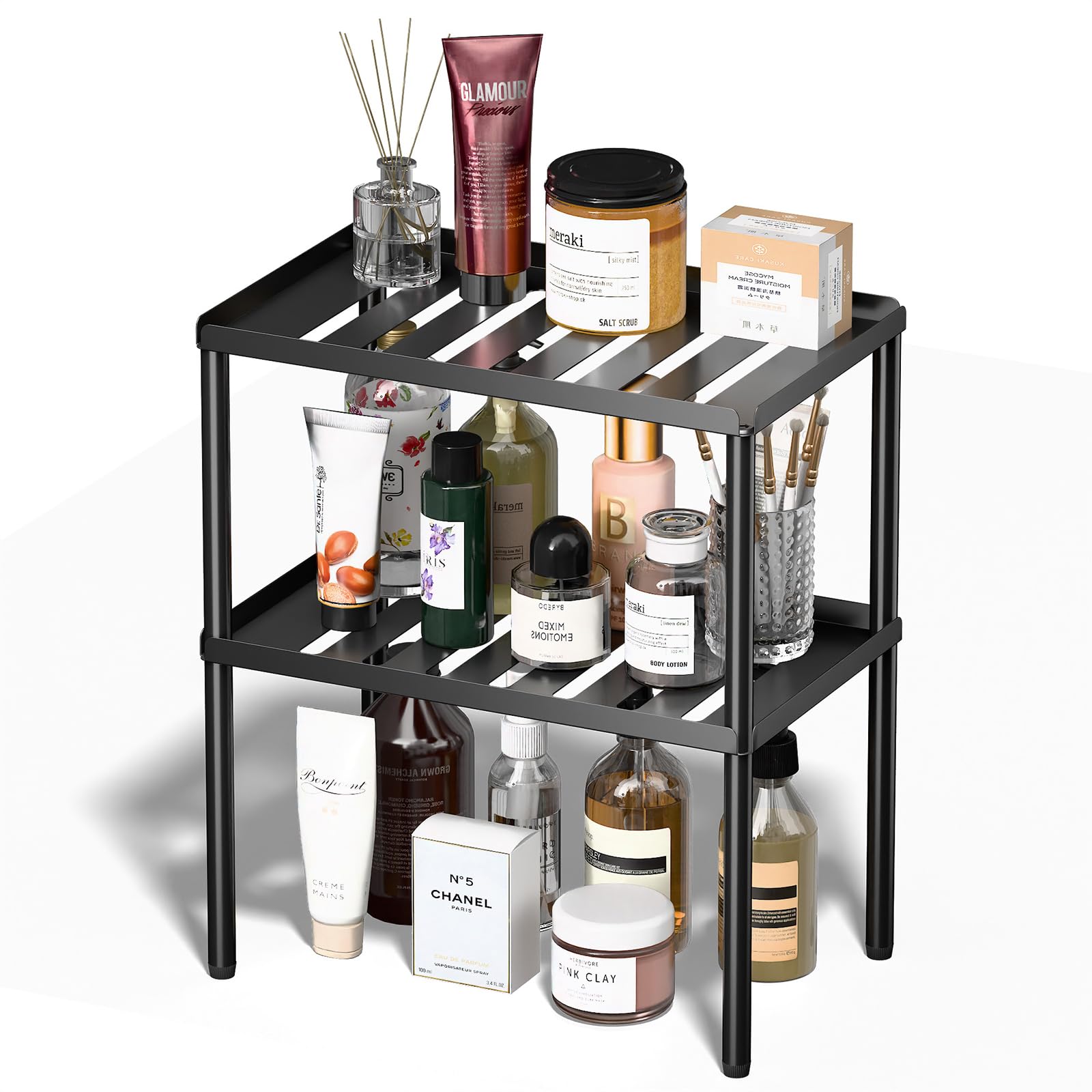DwellDeal PEKER organizador de armario de 2 niveles para cocina, mejora acceso a especias.
