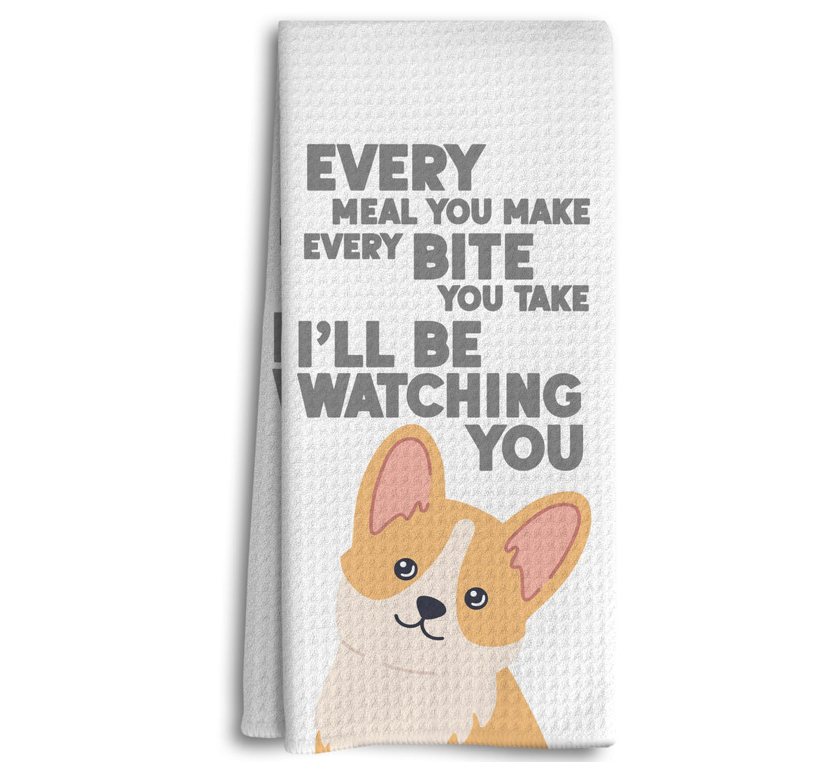 Toalla de cocina Dwept con corgi, ideal para secar platos gracias a su absorción.
