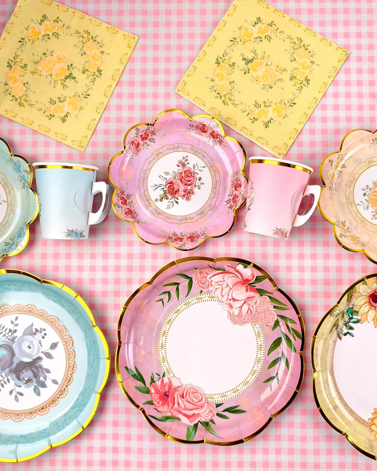 Conjunto de tazas y platos florales Dwsiplytg, 24 juegos para reuniones