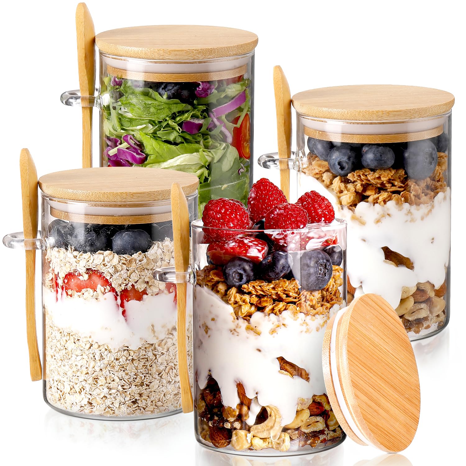 DWTS-DANWEITESI contenedores para avena nocturna con tapas: desayuno listo para llevar