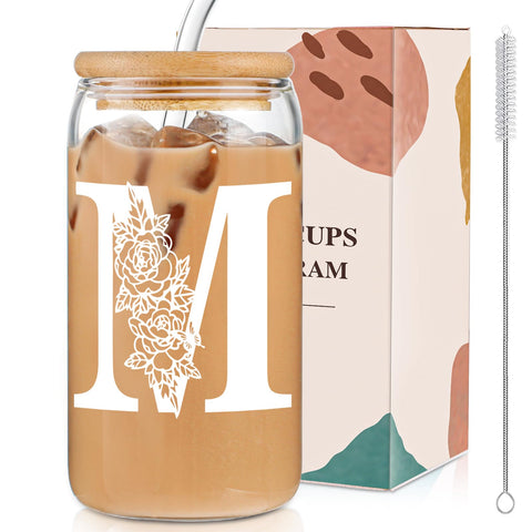 Vaso DWTS Danweitesi con iniciales y tapa, ideal para café helado.