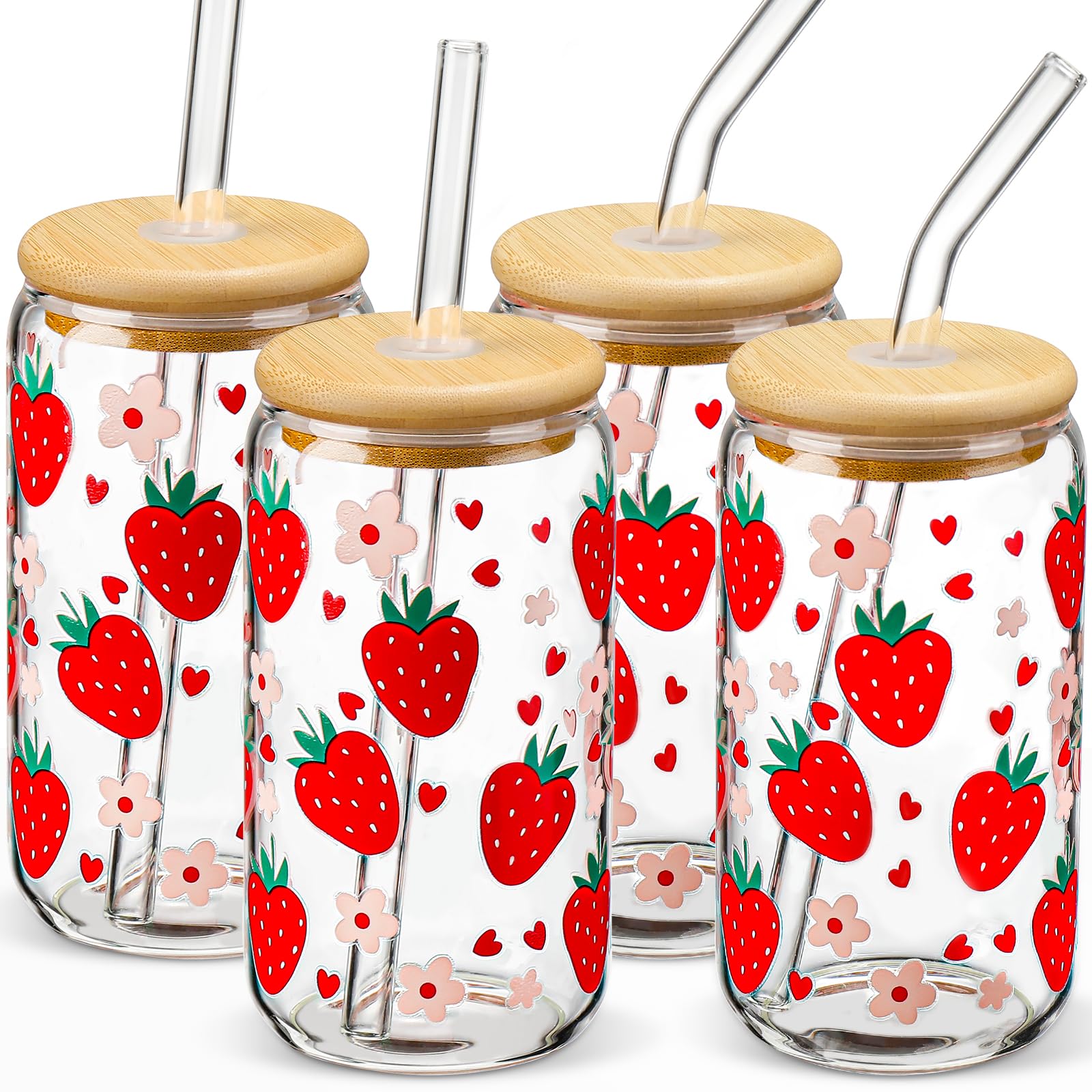 DWTS DANWEITESI vaso de vidrio de 16 onzas con diseño fresa para bebidas refrescantes