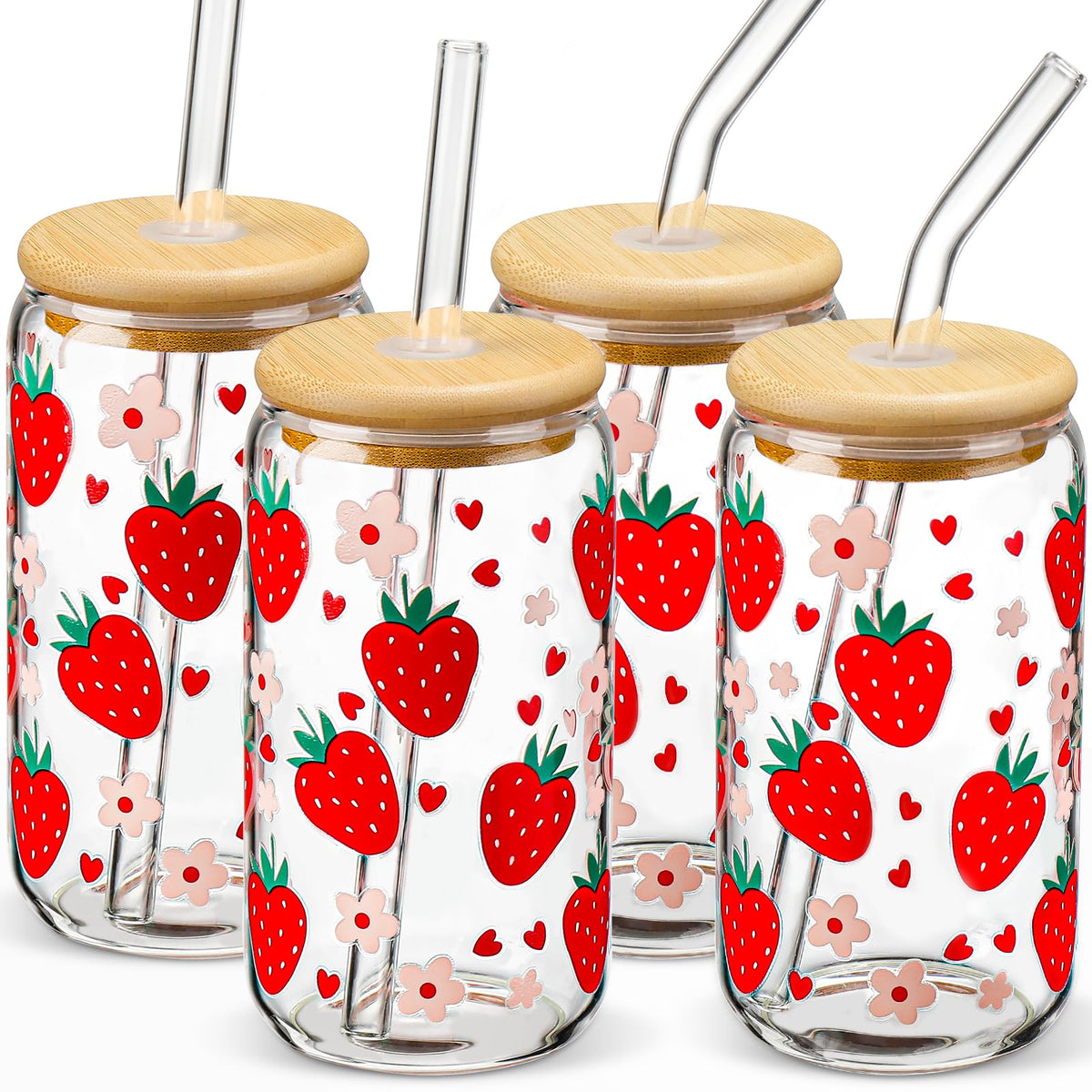 DWTS DANWEITESI vaso de vidrio de 16 onzas con diseño fresa para bebidas refrescantes