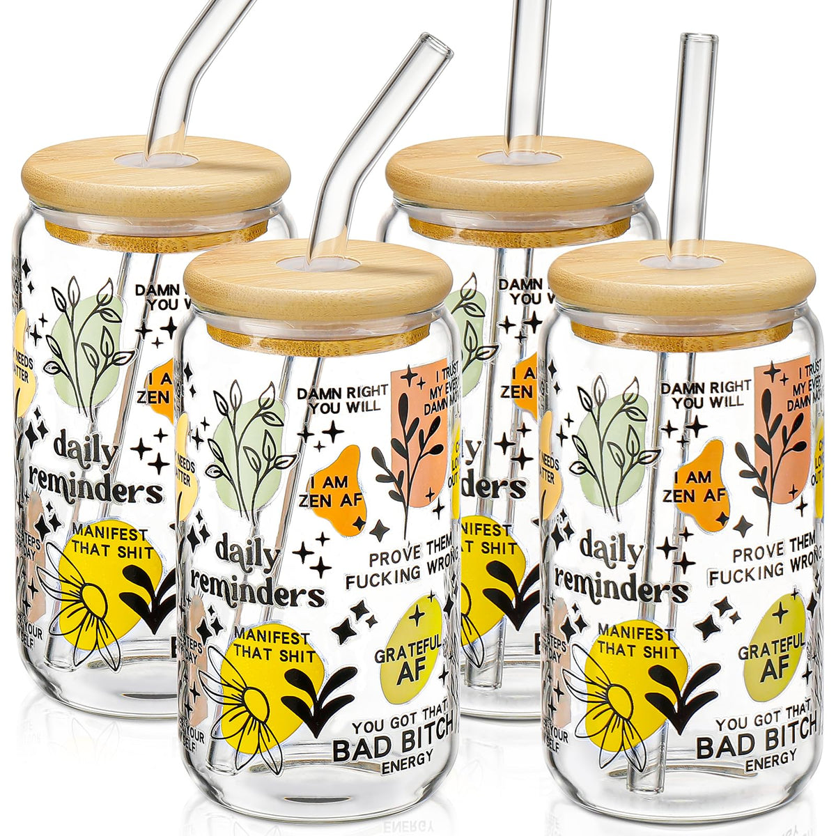 DWTS Danweitesi vaso de vidrio con tapa y pajilla, ideal para café helado y bebidas refrescantes.