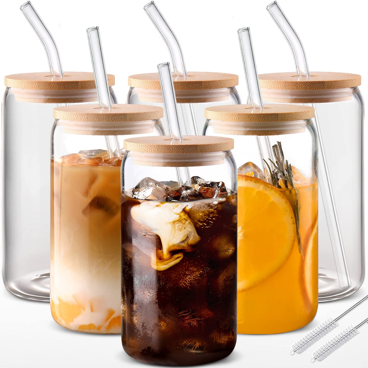 DWTS tazas de vidrio con tapas y pajillas, perfectas para bebidas frías en casa.