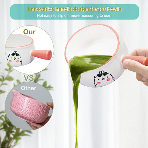Dycoony cuenco para matcha con asa ergonómica facilita verter sin goteos.