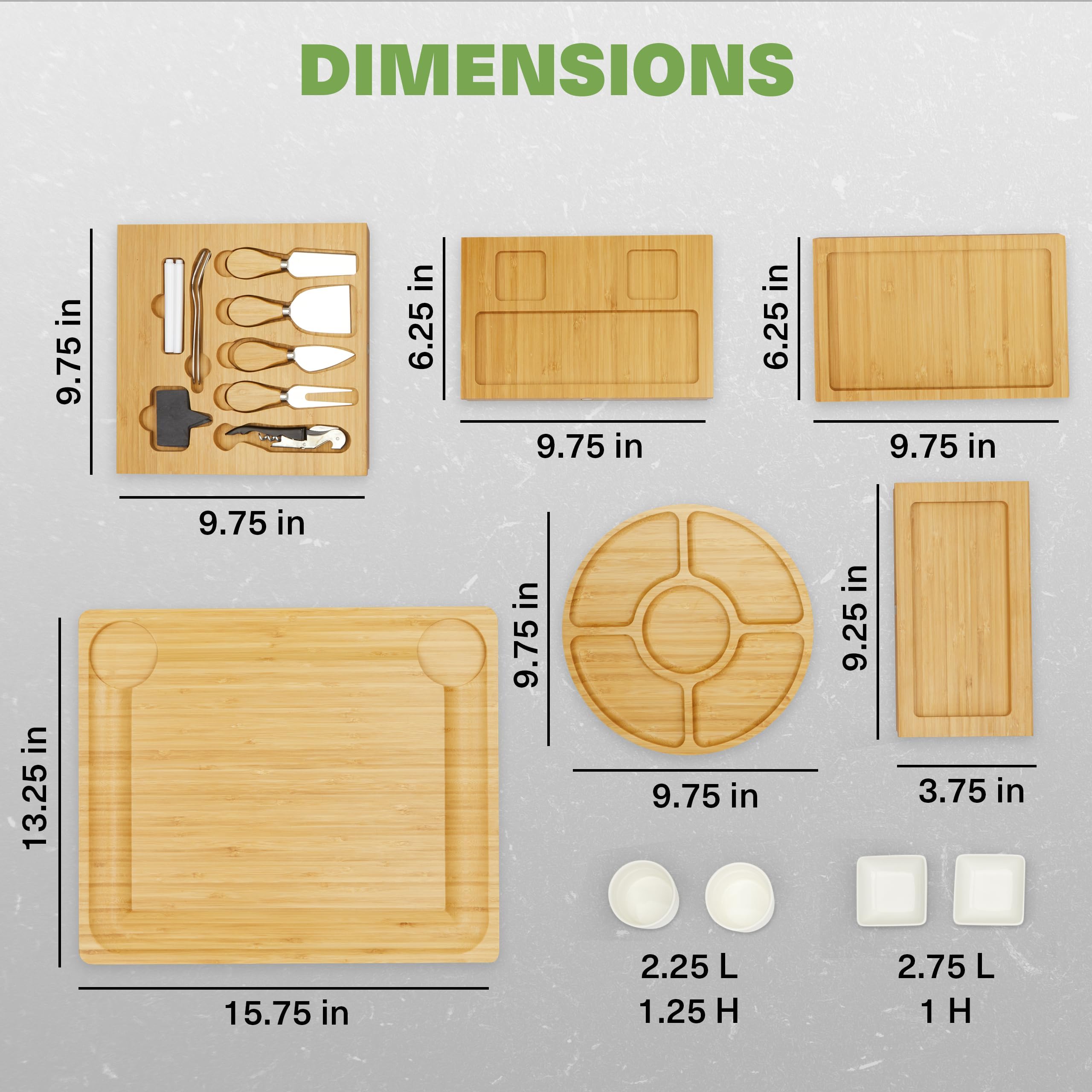 Dynamic Gear tablero charcuterie bandejas incluidas para servicio completo