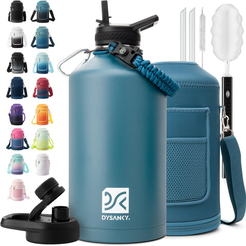 Botella de agua DYSANKY, vista frontal, ideal para mantener bebidas frías y listas para el día.