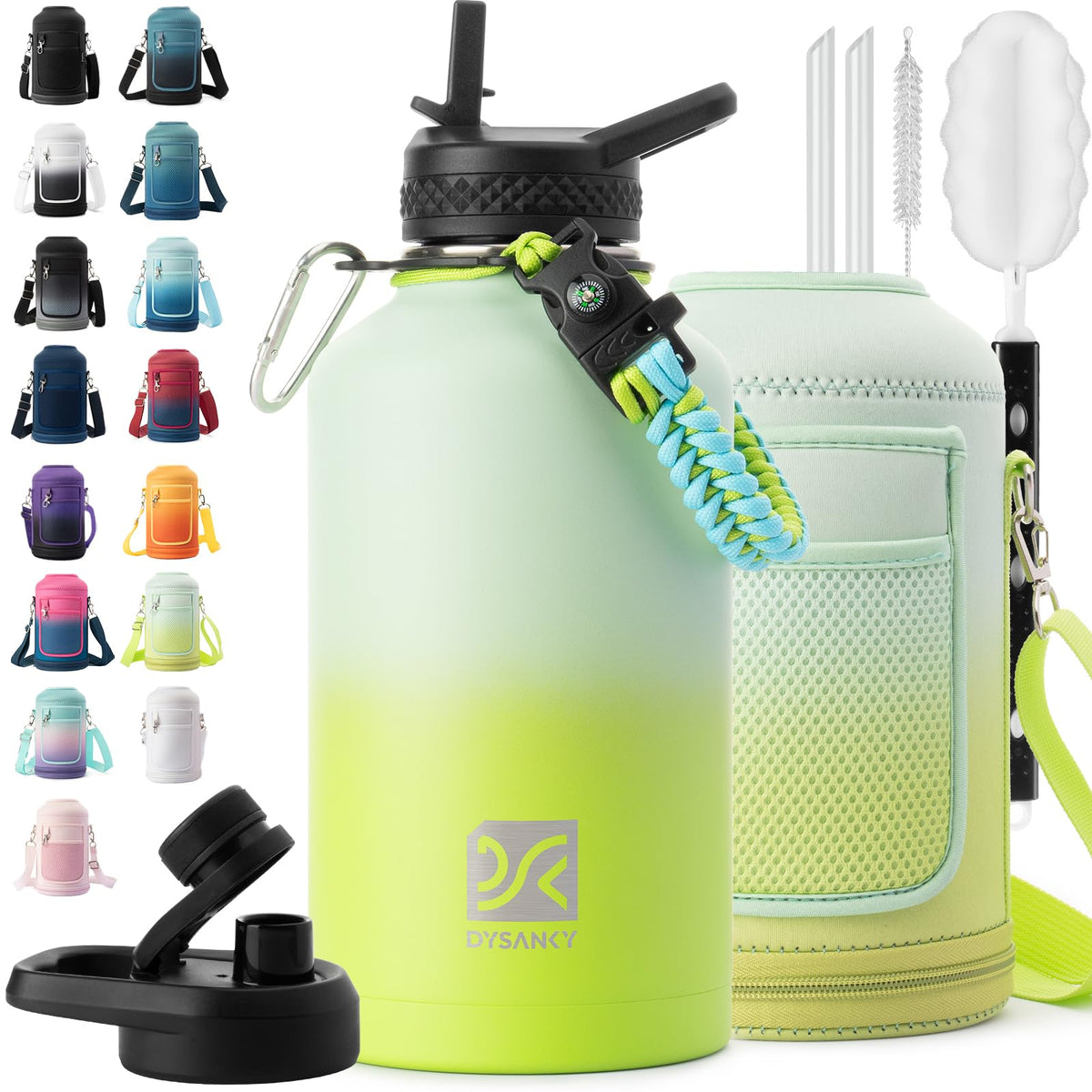 Botella Dysanky aislada de 64 oz lista para aventuras al aire libre.