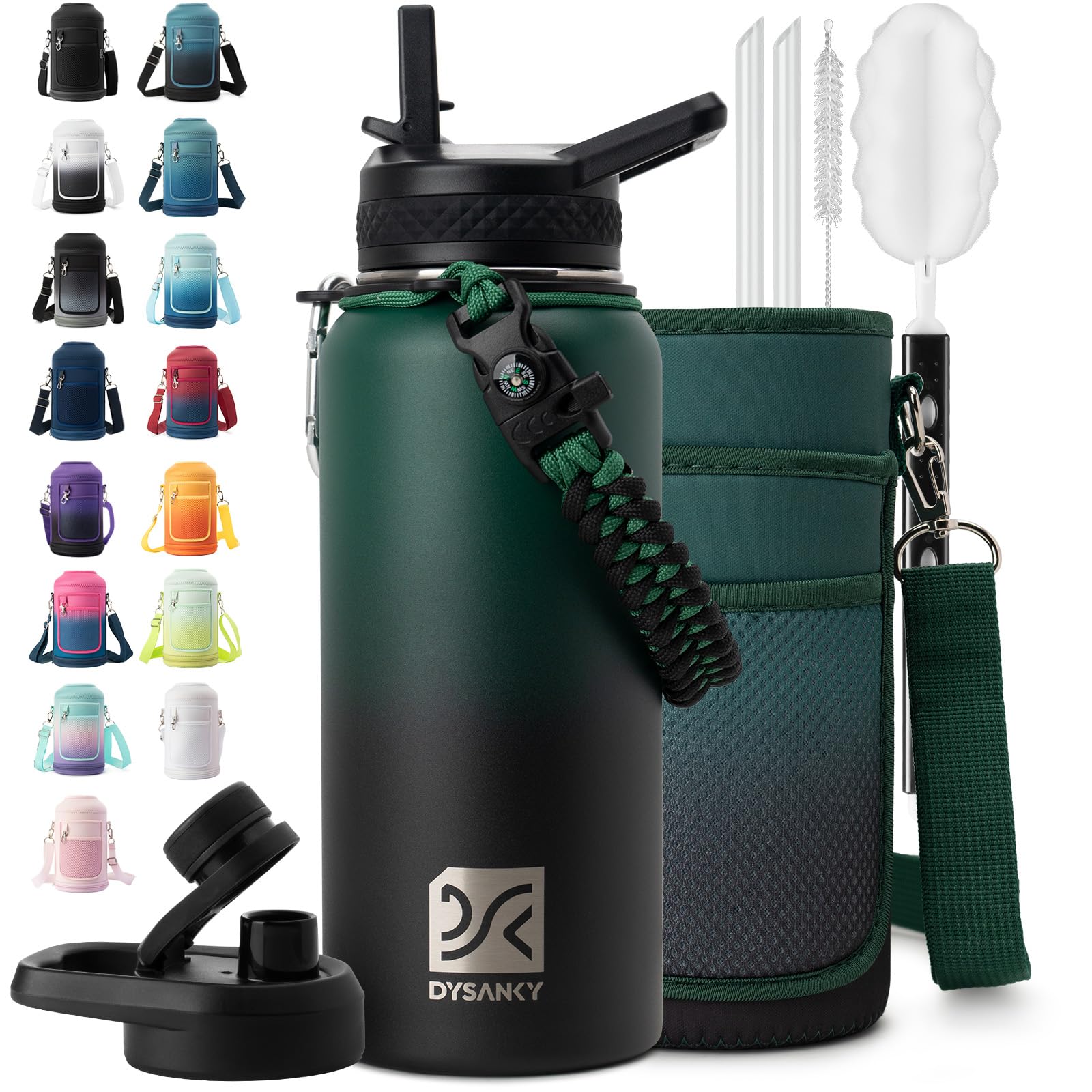 Botella DYSANKY con aislamiento externo y diseño atractivo para mantener la temperatura.