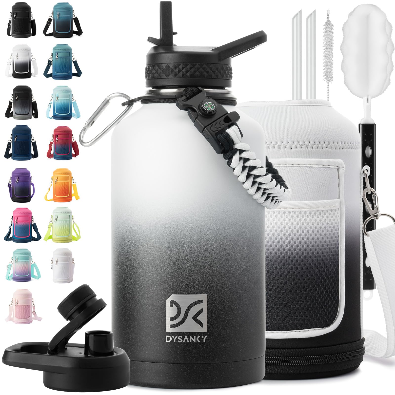 Botella DYSANKY con aislamiento de doble pared para mantener bebidas frías o calientes.