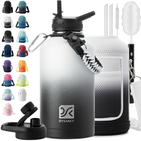 Botella DYSANKY con aislamiento de doble pared para mantener bebidas frías o calientes.