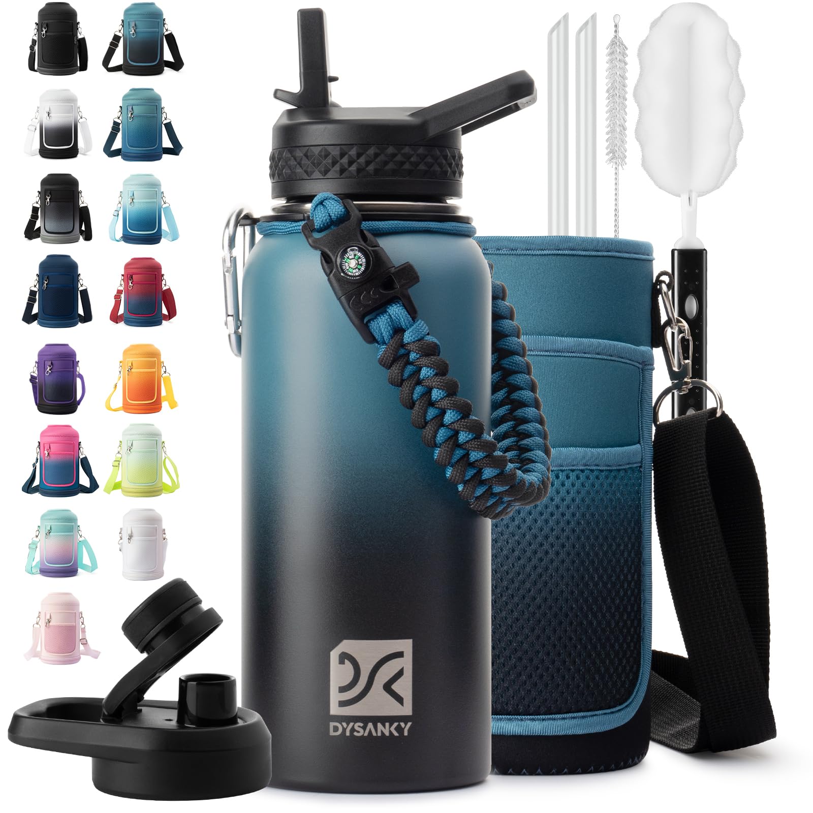 Botella Dysanky 32 onzas vista frontal, diseño ergonómico para uso diario.