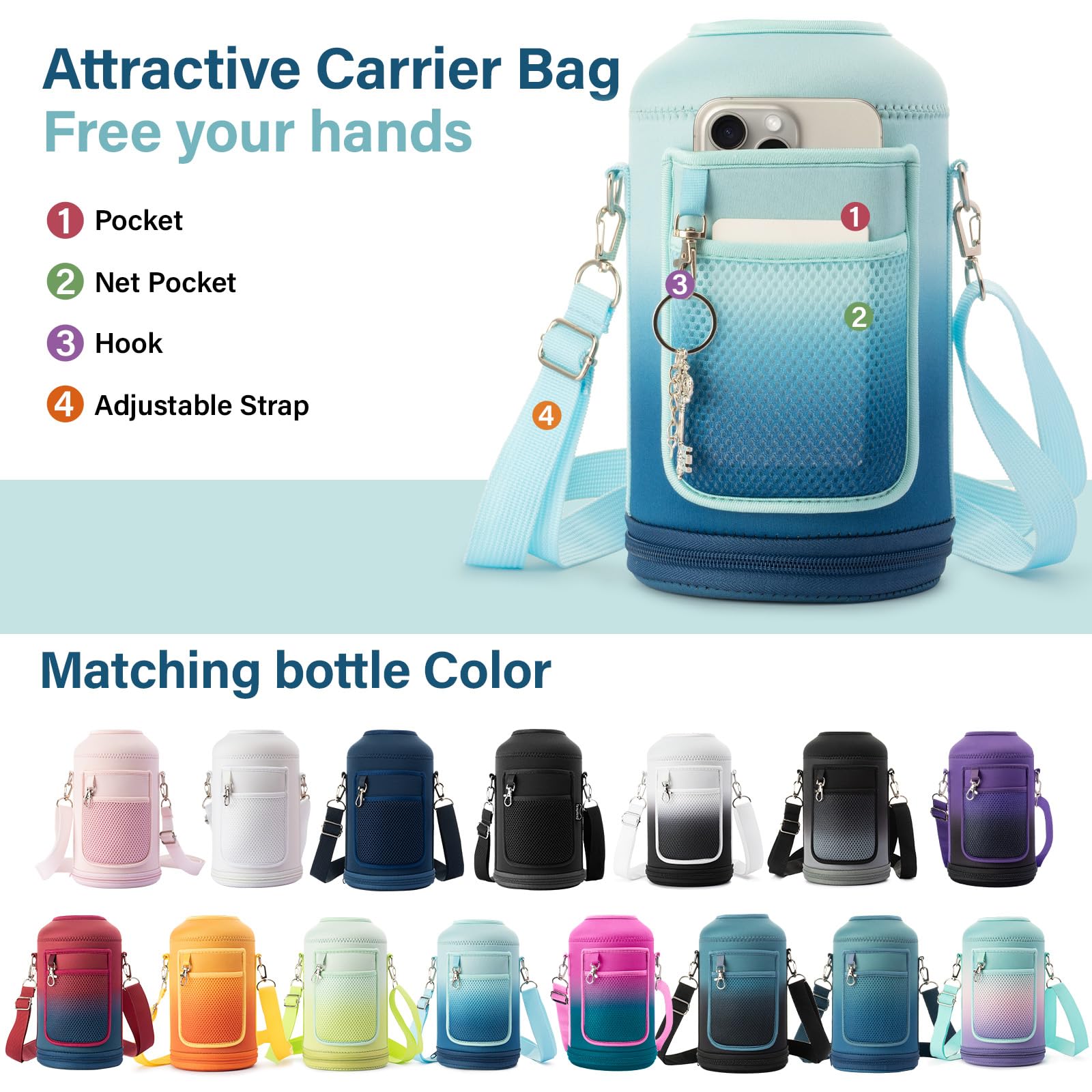 Mosquetón incluido facilita colgar la botella al aire libre.