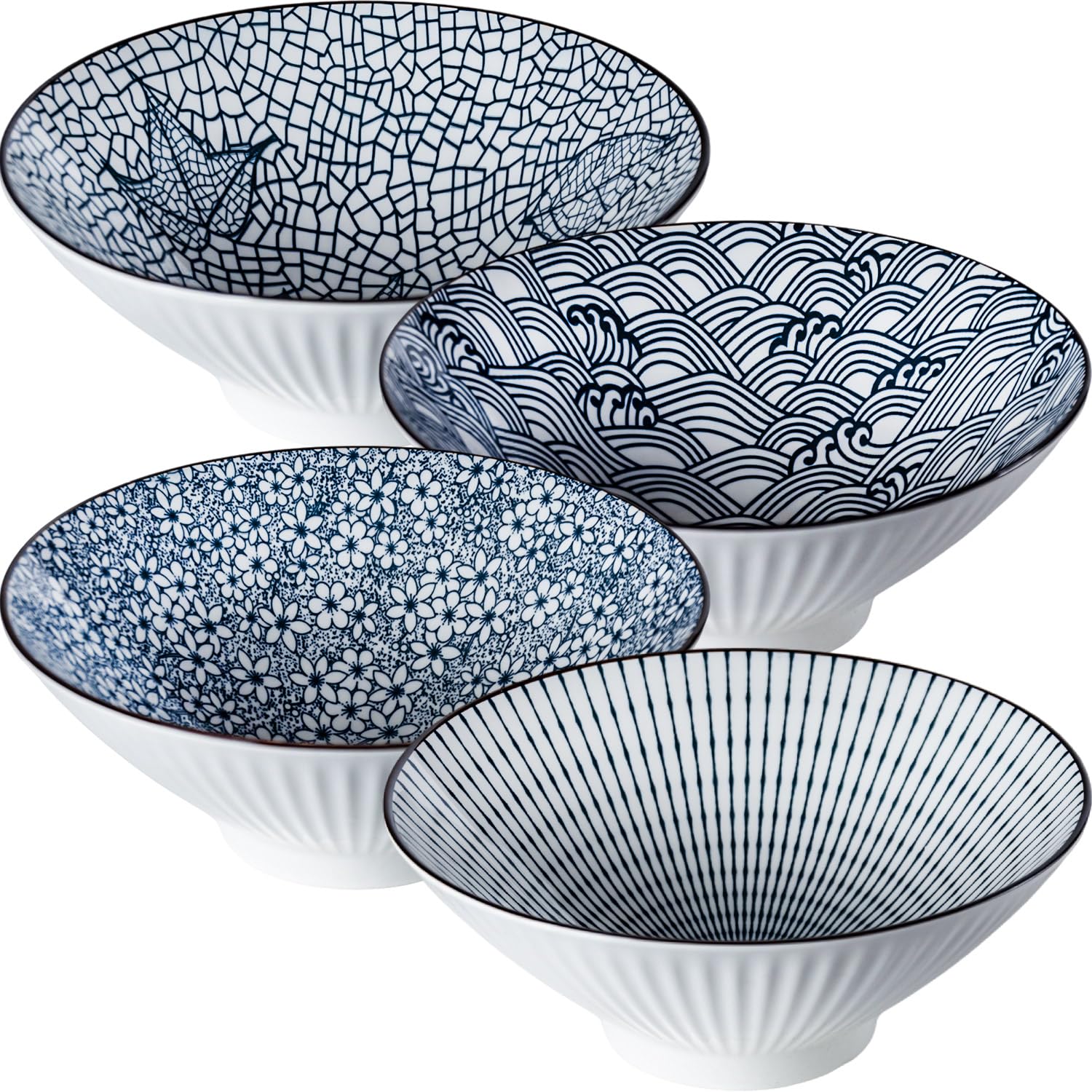 Dyware tazones de ramen azul y blanco de 8 pulgadas para porciones generosas.