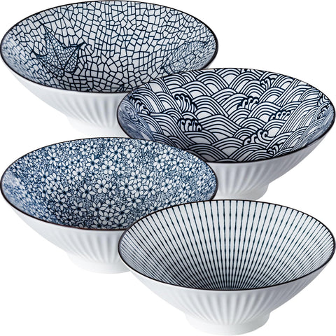 Dyware tazones de ramen azul y blanco de 8 pulgadas para porciones generosas.