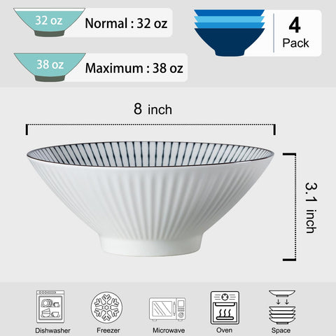 Conjunto de 4 tazones Dyware para pho y sopas con estilo japonés.