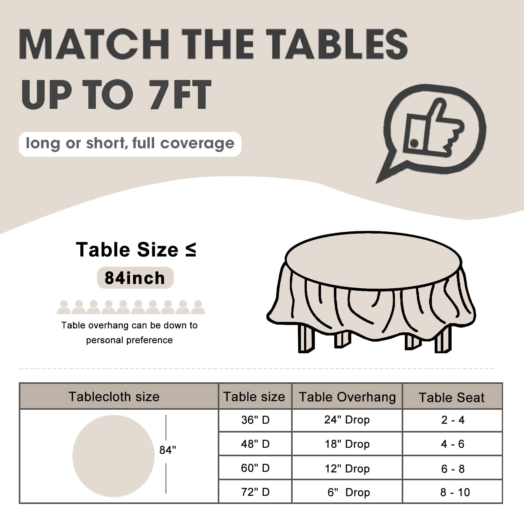 Mantel redondo de 84x84 pulgadas para eventos al aire libre con D&Z