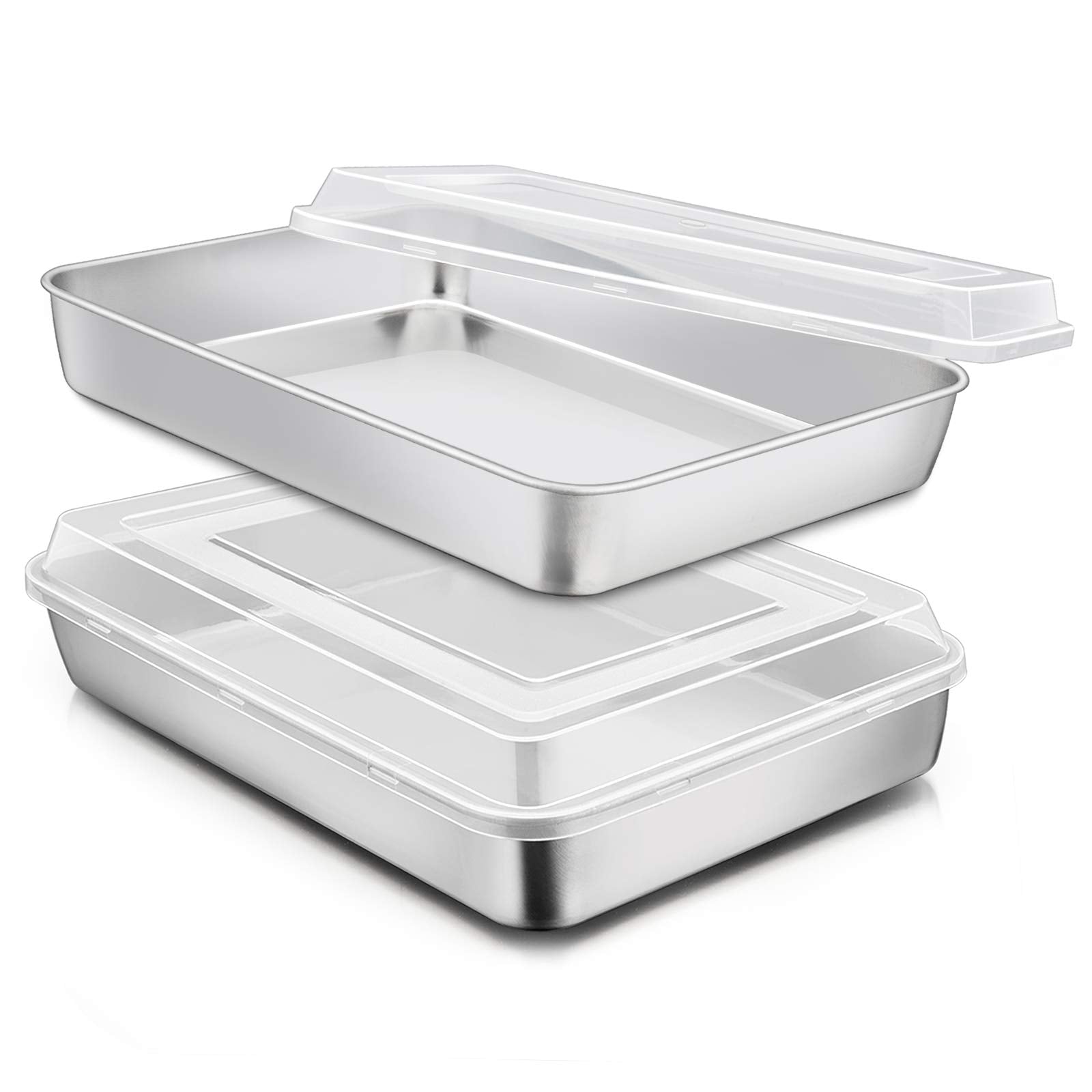 Bandeja E-far rectangular de acero inoxidable con tapa, ideal para hornear.
