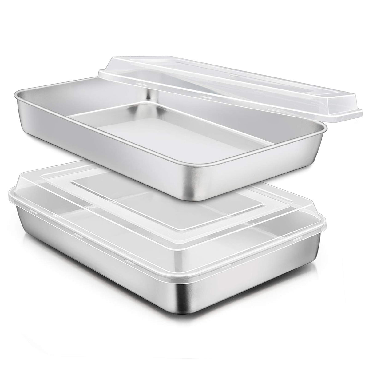 Bandeja E-far rectangular de acero inoxidable con tapa, ideal para hornear.