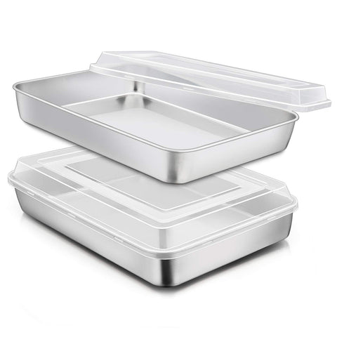 Bandeja E-far rectangular de acero inoxidable con tapa, ideal para hornear.