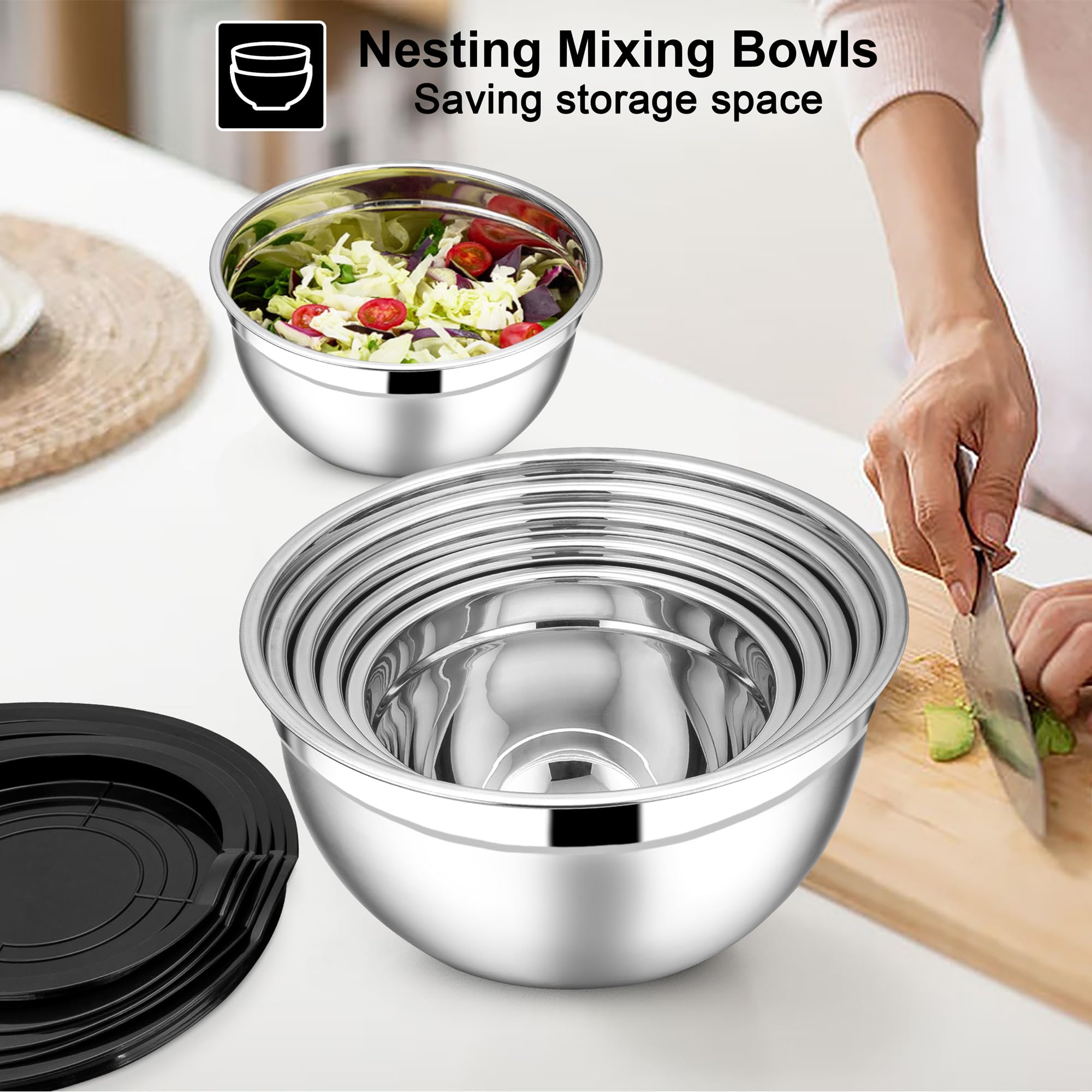 Conjunto E-far cuencos 2,6 qt con tapa para mezclar sin salpicaduras