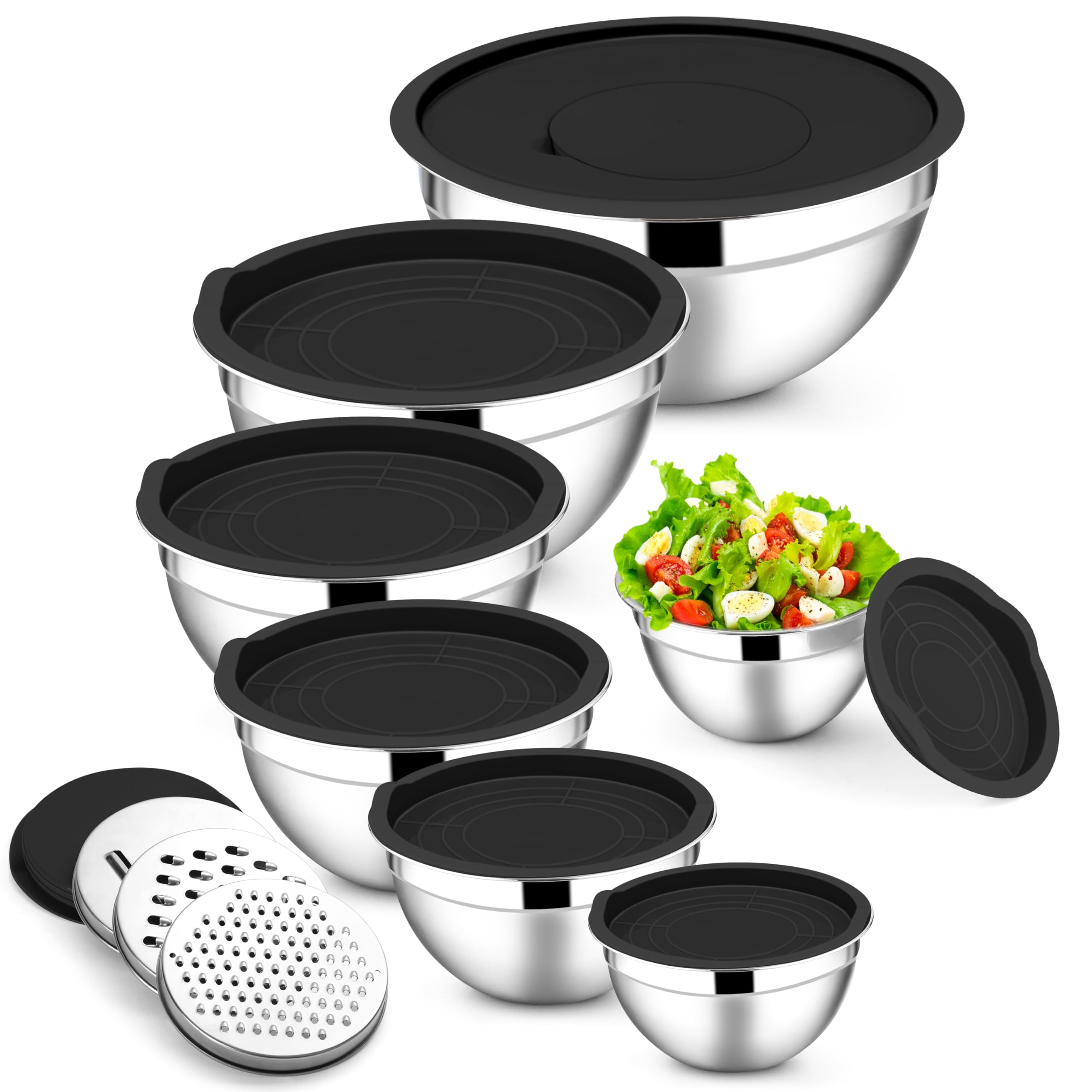 Conjunto E-far cuencos 4,6 qt con tapas herméticas y rallador integrado