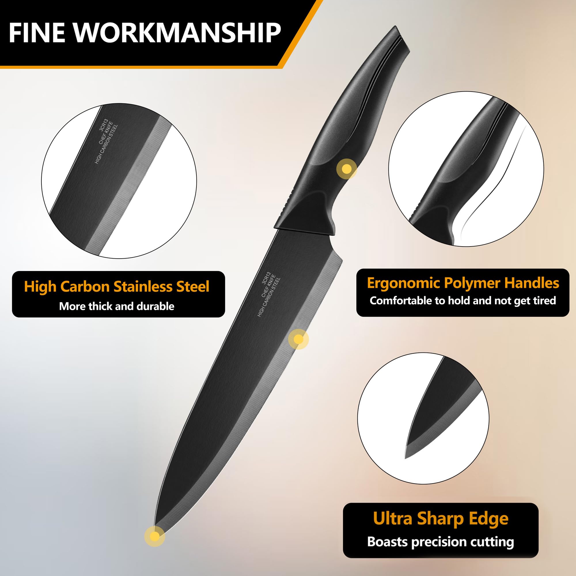 Cuchillo pan E-far de 8 pulgadas para rebanado uniforme sin desgarros.