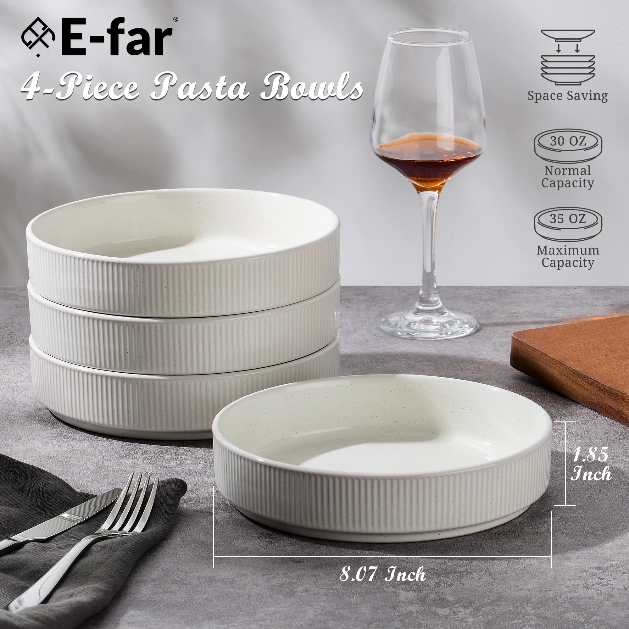 Cuencos de cerámica E-far de 8 pulgadas, perfectos para ensaladas abundantes.
